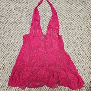 Victorias Secret Pink Floral Lace Halter Babydoll‎ Lingerie Top Magenta Medium